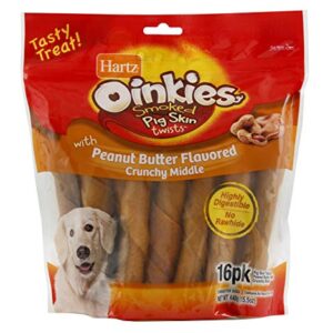 Hartz Oinkies Natural Smoked Pig Skin Twist Peanut Butter Stuffed Dog Treat Chews - 16 Pack - 3270015588