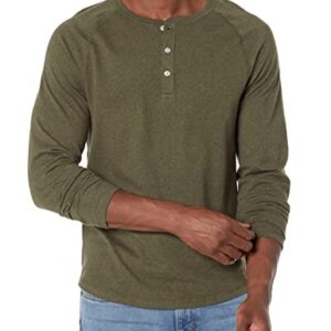 Amazon Essentials Men's Slim-Fit Long-Sleeve Henley Shirt, Olive Heather, Medium