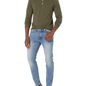 Amazon Essentials Men's Slim-Fit Long-Sleeve Henley Shirt, Olive Heather, Medium