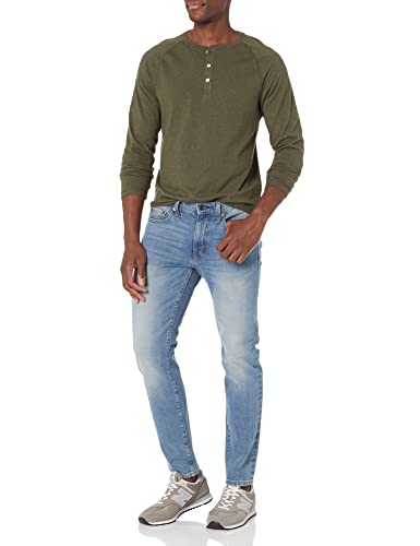 Amazon Essentials Men's Slim-Fit Long-Sleeve Henley Shirt, Olive Heather, Medium
