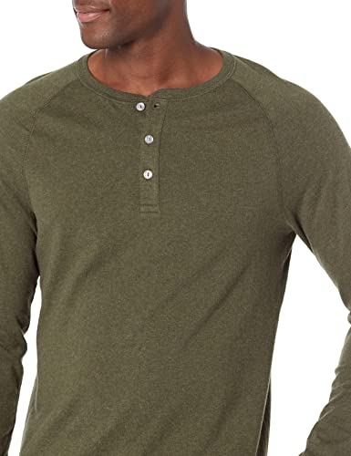 Amazon Essentials Men's Slim-Fit Long-Sleeve Henley Shirt, Olive Heather, Medium