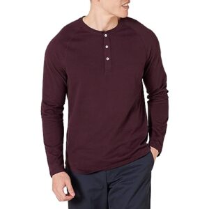 amazon essentials men's slim-fit long-sleeve henley shirt, burgundy, large