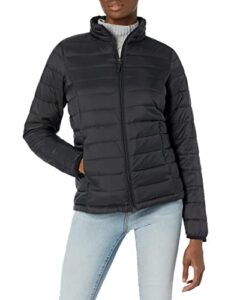 amazon essentials women's lightweight long-sleeve water-resistant puffer jacket (available in plus size), black, large