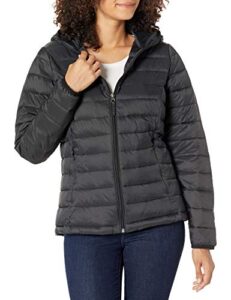 amazon essentials women's lightweight long-sleeve full-zip water-resistant packable hooded puffer jacket, black, xx-large