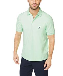 nautica mens short sleeve solid stretch cotton pique polo shirt, ash green, large us