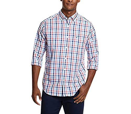 Nautica Men's Wrinkle Resistant Long Sleeve Button Front Shirt, Dreamy Coral, Large