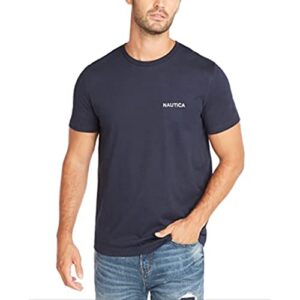 nautica men's short sleeve crew neck t-shirt, navy solid, large