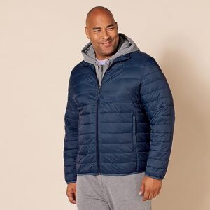 Amazon Essentials Men's Packable Lightweight Water-Resistant Puffer Jacket (Available in Big & Tall), Navy, Medium