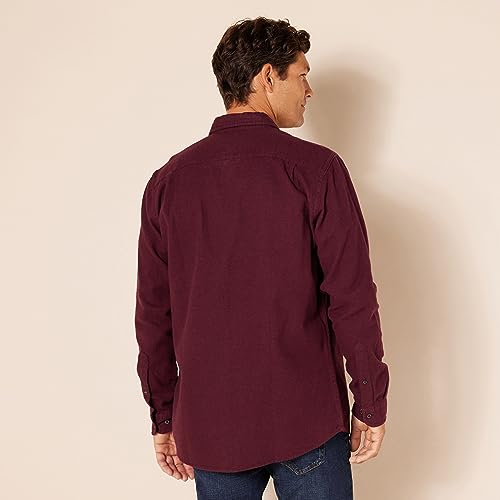 Amazon Essentials Men's Regular-Fit Long-Sleeve Two-Pocket Flannel Shirt, Burgundy Heather, Large