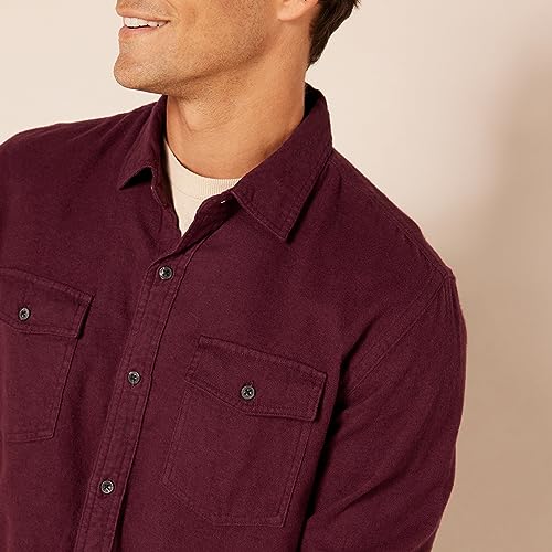 Amazon Essentials Men's Regular-Fit Long-Sleeve Two-Pocket Flannel Shirt, Burgundy Heather, Large