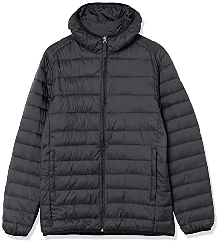 Amazon Essentials Men's Lightweight Water-Resistant Packable Hooded Puffer Jacket, Black, X-Small