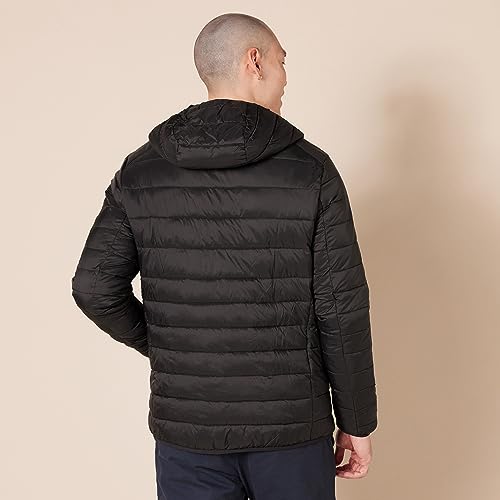 Amazon Essentials Men's Lightweight Water-Resistant Packable Hooded Puffer Jacket, Black, X-Small