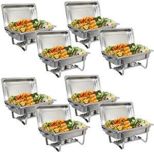 super deal 8 qt stainless steel 8 pack full size chafer dish w/water pan, food pan, fuel holder and lid for buffet/weddings/parties/banquets/catering events (8)