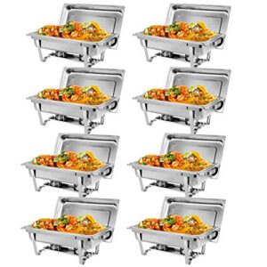 SUPER DEAL 8 Qt Stainless Steel 8 Pack Full Size Chafer Dish w/Water Pan, Food Pan, Fuel Holder and Lid For Buffet/Weddings/Parties/Banquets/Catering Events (8)