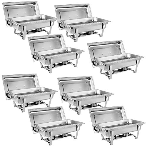 SUPER DEAL 8 Qt Stainless Steel 8 Pack Full Size Chafer Dish w/Water Pan, Food Pan, Fuel Holder and Lid For Buffet/Weddings/Parties/Banquets/Catering Events (8)