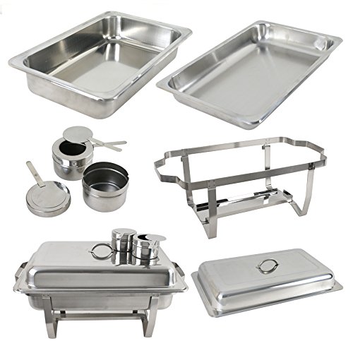 SUPER DEAL 8 Qt Stainless Steel 8 Pack Full Size Chafer Dish w/Water Pan, Food Pan, Fuel Holder and Lid For Buffet/Weddings/Parties/Banquets/Catering Events (8)