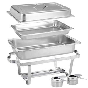 SUPER DEAL 8 Qt Stainless Steel 8 Pack Full Size Chafer Dish w/Water Pan, Food Pan, Fuel Holder and Lid For Buffet/Weddings/Parties/Banquets/Catering Events (8)