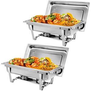 SUPER DEAL 8 Qt Stainless Steel 8 Pack Full Size Chafer Dish w/Water Pan, Food Pan, Fuel Holder and Lid For Buffet/Weddings/Parties/Banquets/Catering Events (8)