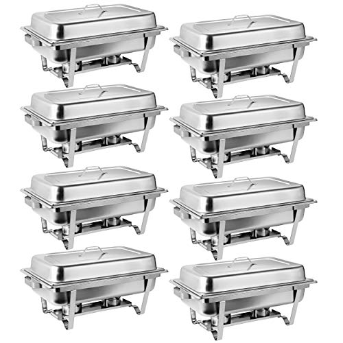 SUPER DEAL 8 Qt Stainless Steel 8 Pack Full Size Chafer Dish w/Water Pan, Food Pan, Fuel Holder and Lid For Buffet/Weddings/Parties/Banquets/Catering Events (8)