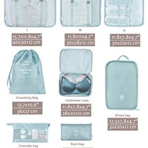 Belsmi 8 Set Packing Cubes with Shoe Bag - Compression Travel Luggage Organizer (Beige)