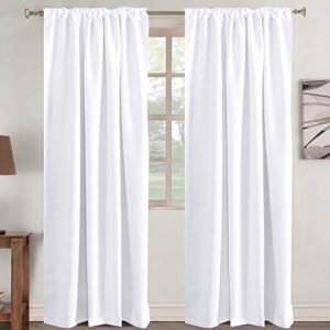 White Curtains 84 Inch Long Insulated Thermal White Room Darkening Curtains for Bedroom Back Tab Rod Pocket Blackout Curtains for Living Room, Pure White, 52" W x 84" L Inch (Set of 2 Panels)