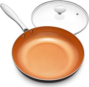 michelangelo frying pan with lid, nonstick 8 inch frying pan with ceramic titanium coating, copper frying pan with lid, small frying pan 8 inch, nonstick frying pans