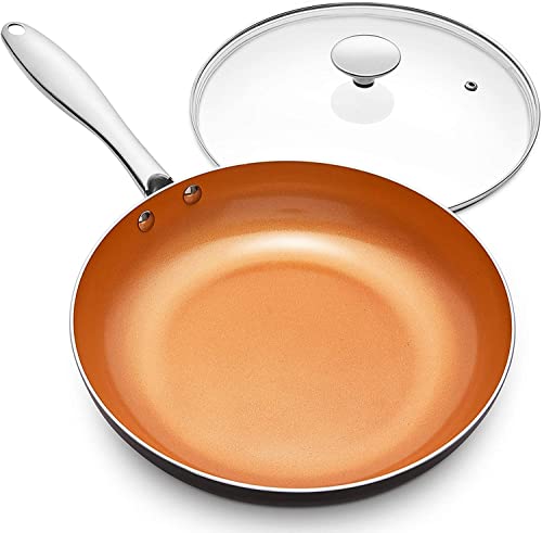 MICHELANGELO Frying Pan with Lid, Nonstick 8 Inch Frying Pan with Ceramic Titanium Coating, Copper Frying Pan with Lid, Small Frying Pan 8 Inch, Nonstick Frying Pans