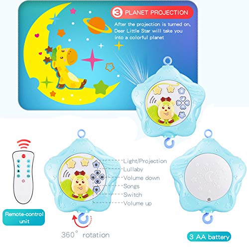 Baby Mobiles for Crib, Crib Toys with Music and Lights,Remote, lamp, Projector for Pack and Play, for Ages 0+ Months (Blue-Forest)