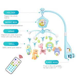 Baby Mobiles for Crib, Crib Toys with Music and Lights,Remote, lamp, Projector for Pack and Play, for Ages 0+ Months (Blue-Forest)