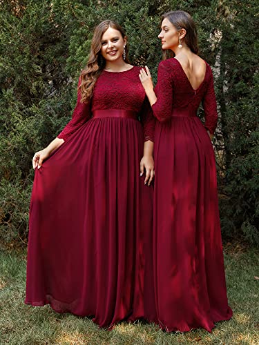 Ever-Pretty Women Lace Elegant 3/4 Sleeve Summer Maxi Evening Gown Burgundy US12