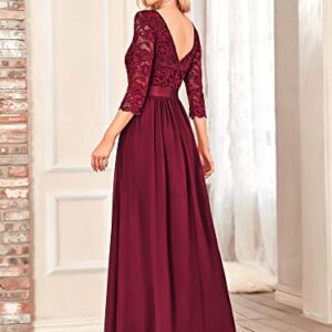 Ever-Pretty Women Lace Elegant 3/4 Sleeve Summer Maxi Evening Gown Burgundy US12