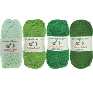 jubileeyarn cotton select yarn - sport weight - 50g/skein - shades of green - 4 skeins