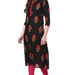 Janasya Indian Women's Tunic Tops Cotton Kurti for Women(JNE2170-KR-436-XXL) Black