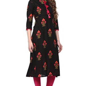 Janasya Indian Women's Tunic Tops Cotton Kurti for Women(JNE2170-KR-436-XXL) Black