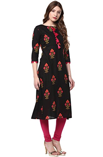 Janasya Indian Women's Tunic Tops Cotton Kurti for Women(JNE2170-KR-436-XXL) Black