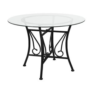 flash furniture princeton 42'' round glass dining table with black metal frame