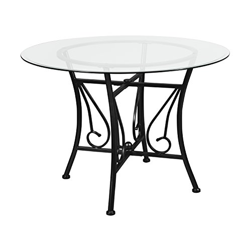 Flash Furniture Princeton 42'' Round Glass Dining Table with Black Metal Frame