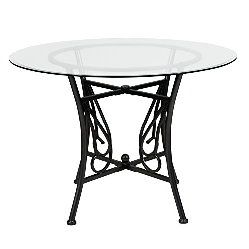 Flash Furniture Princeton 42'' Round Glass Dining Table with Black Metal Frame