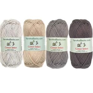 jubileeyarn cotton select yarn - sport weight - 50g/skein - shades of grey - 4 skeins