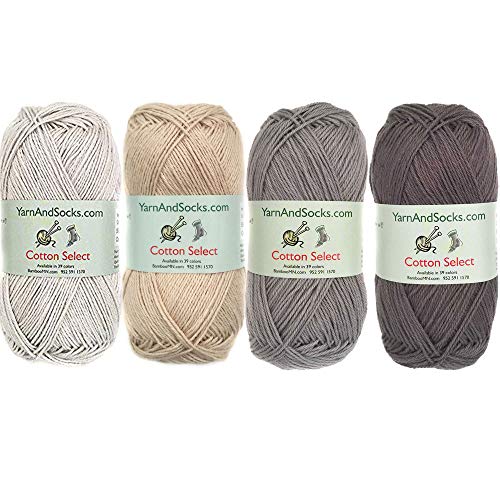 JubileeYarn Cotton Select Yarn - Sport Weight - 50g/Skein - Shades of Grey - 4 Skeins