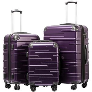 coolife luggage expandable(only 28") suitcase 3 piece set with tsa lock spinner 20in24in28in (purple)
