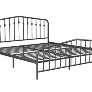 Novogratz Bushwick Metal Bed with Headboard and Footboard | Modern Design | King Size - Grey
