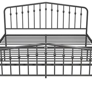 Novogratz Bushwick Metal Bed with Headboard and Footboard | Modern Design | King Size - Grey
