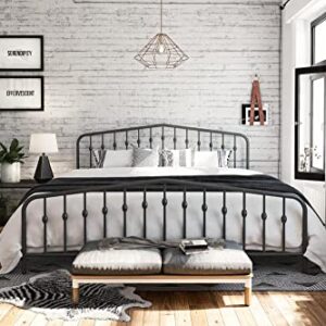 Novogratz Bushwick Metal Bed with Headboard and Footboard | Modern Design | King Size - Grey