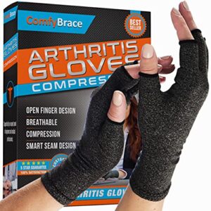 comfybrace arthritis hand compression gloves f.d.a. comfy fit, fingerless design, breathable moisture wicking fabric – ease muscle tension, relieve carpal tunnel aches (small)