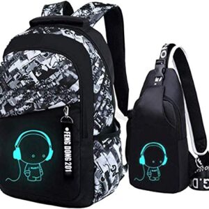 Asge School Backpack for Boys Print Backpack Teenagers Nylon Large School Bag Outdoor Reflective Daypack