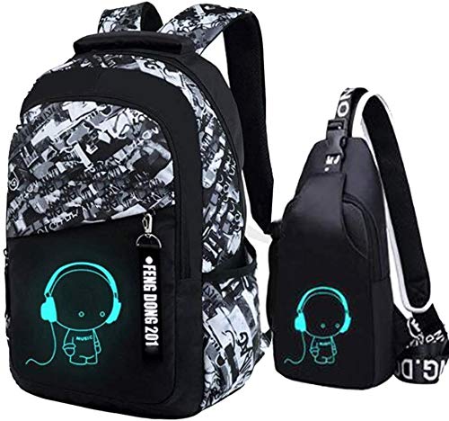 Asge School Backpack for Boys Print Backpack Teenagers Nylon Large School Bag Outdoor Reflective Daypack