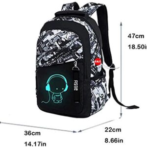 Asge School Backpack for Boys Print Backpack Teenagers Nylon Large School Bag Outdoor Reflective Daypack