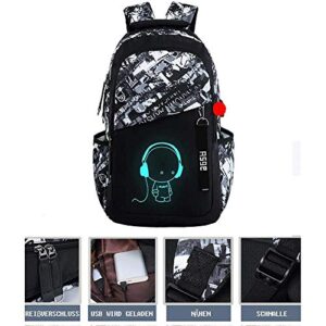 Asge School Backpack for Boys Print Backpack Teenagers Nylon Large School Bag Outdoor Reflective Daypack