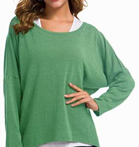 UGET Women's Oversized Baggy Off Shoulder Long Batwing Sleeve Loose Fitting Pullover Casual Comfy Fall T-Shirt Sweaters Tops XX-Large Light Green X-Large Light Green